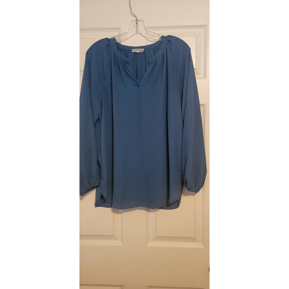 Pleione‎ Womens Split Neck Long Sleeve Blouse Dusty Blue WAQ501891 Size M